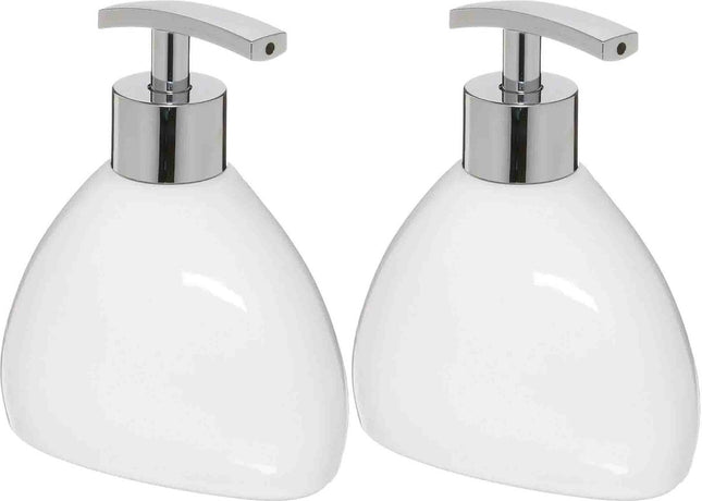 5five Zeeppompjes/zeepdispensers van keramiek - 2x stuks - wit - 300 ml
