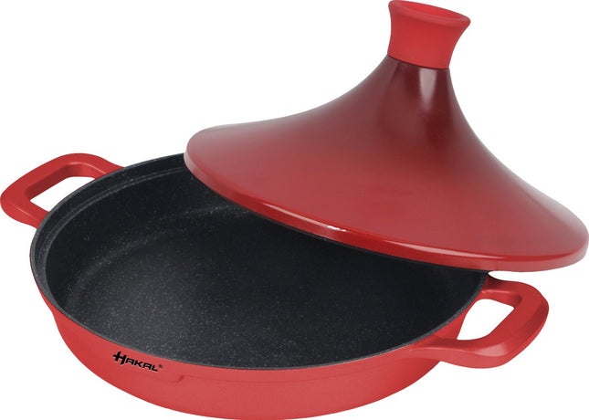 Kook Tajine Saffron 30 cm - Non-stick - PFOA free- Geschikt voor Alle Kookplaten - Rood incl. ovenwanten en vilt