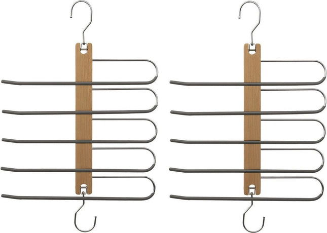Set van 2x stuks luxe kledinghanger/broekhanger voor 5 broeken 33 x 49 cm - Kledingkast hangers/kleerhangers/broekhangers