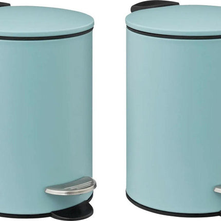 5Five kleine pedaalemmer - 2x - metaal - ijsblauw - 3L - 16 x 25 cm - Badkamer - Badkamer/toilet