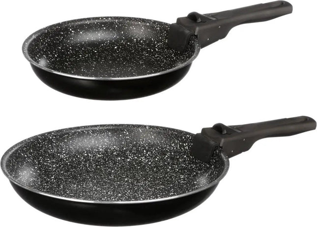 5Five Koekenpannen set 2x stuks - Alle warmtebronnen - Zwart - Dia 20 en 26 cm - los handvat - camping