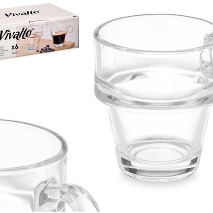 Vivalto Espressokop - Set van 6 - Stapelbaar - 90ml - Espressoglas - Kleine Koffieglas