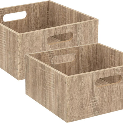 5five Opbergmand/kastmand van hout - Set van 2x stuks - lichtbruin - 14 Liter - 31 x 31 x 15 cm - Opbergboxen - Vakkenkast manden