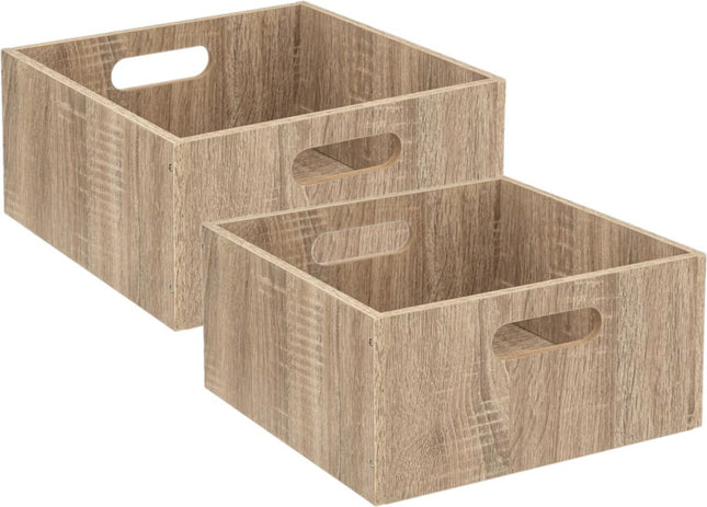 5five Opbergmand/kastmand van hout - Set van 2x stuks - lichtbruin - 14 Liter - 31 x 31 x 15 cm - Opbergboxen - Vakkenkast manden
