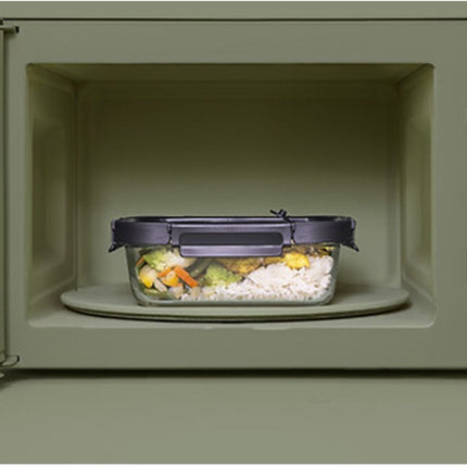 5Five Vershoudbakje met deksel - 2x - glas - luchtdicht - met clips - 19 x 14 x 7 cm - 500 ml - zwart/transparant