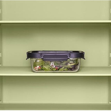 5Five Vershoudbakje met deksel - glas - luchtdicht - met clips - 23 x 18 x 8 cm - 1300 ml - zwart/transparant