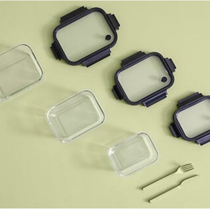 5Five Vershoudbakje met deksel - 3x - glas - luchtdicht - met clips - 19 x 14 x 7 cm - 500 ml - zwart/transparant