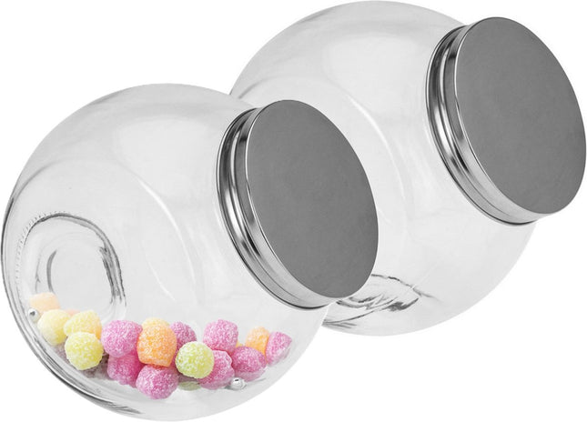 5Five Voorraadpot met deksel - 2x - glas - 16 x 16 cm - 1,5L - snoeppot - voedsel bewaren