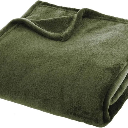 Atmosphera Plaid deken - olijfgroen - polyester - 130 x 180 cm - Bankdeken - Fleece plaid