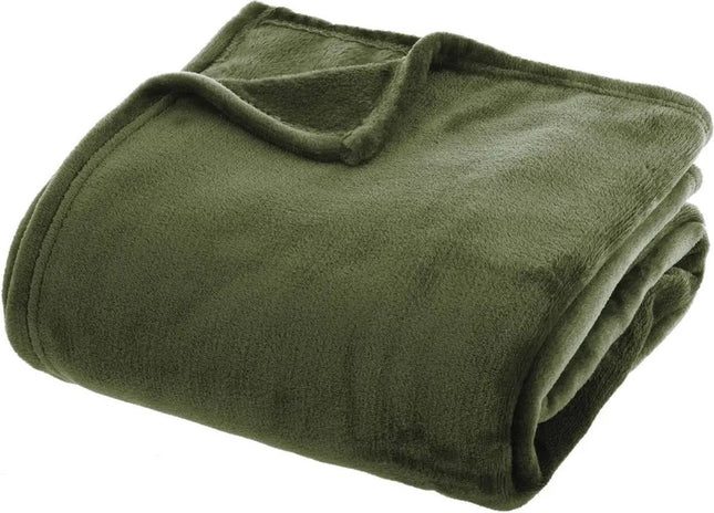 Atmosphera Plaid deken - olijfgroen - polyester - 130 x 180 cm - Bankdeken - Fleece plaid
