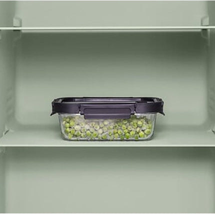 5Five Vershoudbakje met deksel - 3x - glas - luchtdicht - met clips - 19 x 14 x 7 cm - 500 ml - zwart/transparant