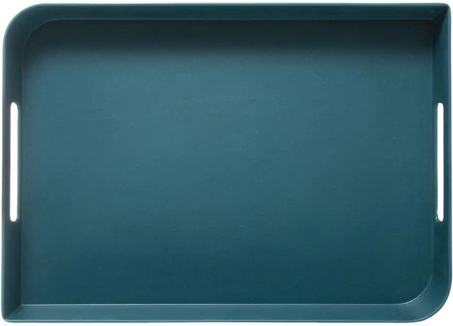 Dienblad/serveerblad rechthoekig 35 x 25 cm petrol blauw met handvaten - Serveerbladen, dienbladen & keukenbenodigdheden