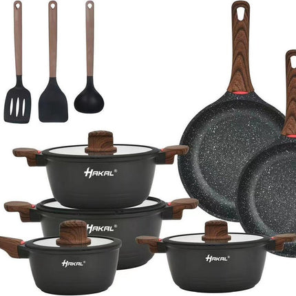 Pannenset - 13-delig - Inductie - Geschikt voor alle warmtebronnen - Kookset - Inclusief accessoires - gietaluminium met Greblon® anti-aanbak