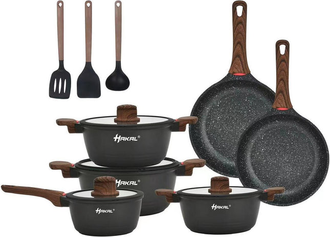 Pannenset - 13-delig - Inductie - Geschikt voor alle warmtebronnen - Kookset - Inclusief accessoires - gietaluminium met Greblon® anti-aanbak