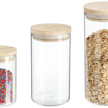 Secret de Gourmet - Keuken voorraad bussen - potten - glas/hout - set 3x stuks - voedsel - 600 ml -1000 ml - 1300 ml