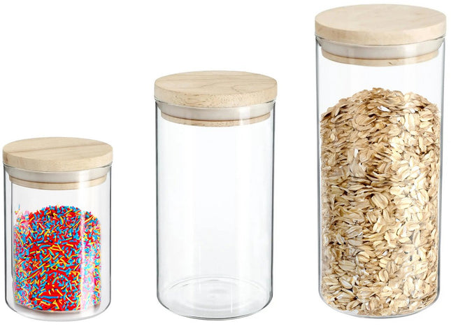 Secret de Gourmet - Keuken voorraad bussen - potten - glas/hout - set 3x stuks - voedsel - 600 ml -1000 ml - 1300 ml