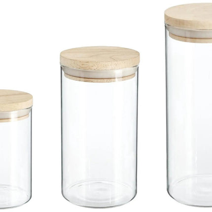Secret de Gourmet - Keuken voorraad bussen - potten - glas/hout - set 3x stuks - voedsel - 600 ml -1000 ml - 1300 ml