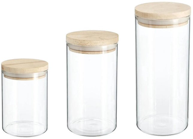 Secret de Gourmet - Keuken voorraad bussen - potten - glas/hout - set 3x stuks - voedsel - 600 ml -1000 ml - 1300 ml
