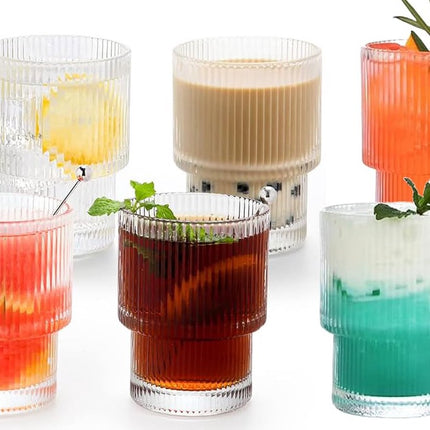 Geribbelde Drinkglas- koffie glas – 185 ml – Set van 6 - cocktailglazen, ijskoffieglazen, longdrinkglazen,