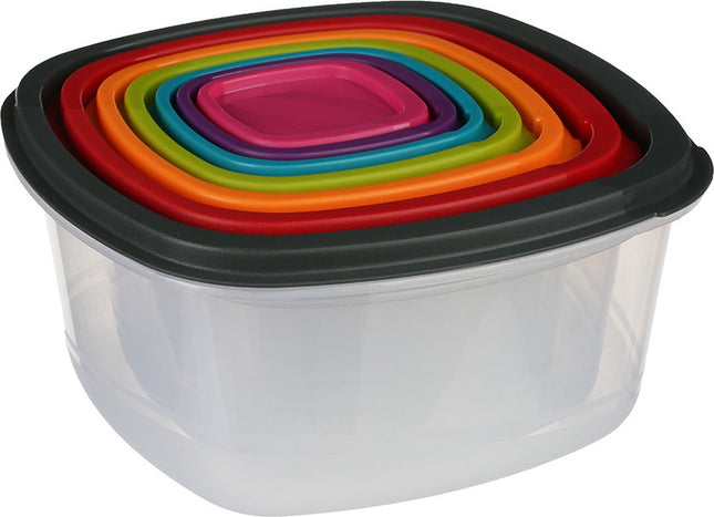 5five Vershoudbakjes nestbaar - 7-delig - BPA vrij - meal prep - herbruikbaar - multi kleuren - luchtdicht