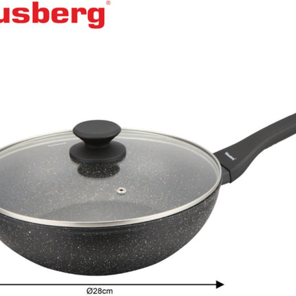 Klausberg Wokpan 28 cm met Deksel – Marble Anti-aanbaklaag – 3.9L – Inductie Geschikt – Aluminium Wok – Met Glazen Deksel – KB-7990