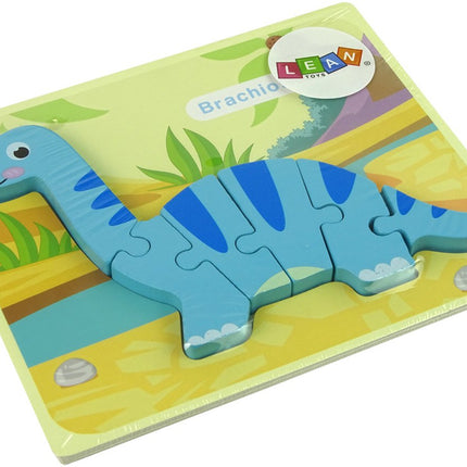 Leantoys Houten Puzzel Dinosaurus Brachiosaurus - 5mm Dik Houten Puzzelstukken - Educatief Speelgoed 3+ - Dino Puzzle - Houten Blokjes Puzzel - Brachiosaurus