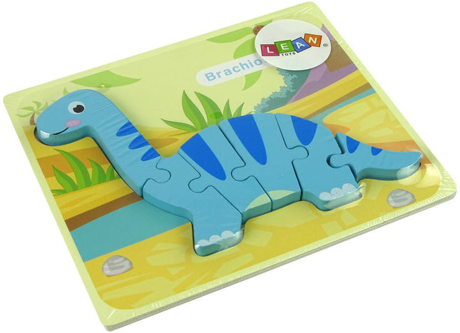 Leantoys Houten Puzzel Dinosaurus Brachiosaurus - 5mm Dik Houten Puzzelstukken - Educatief Speelgoed 3+ - Dino Puzzle - Houten Blokjes Puzzel - Brachiosaurus
