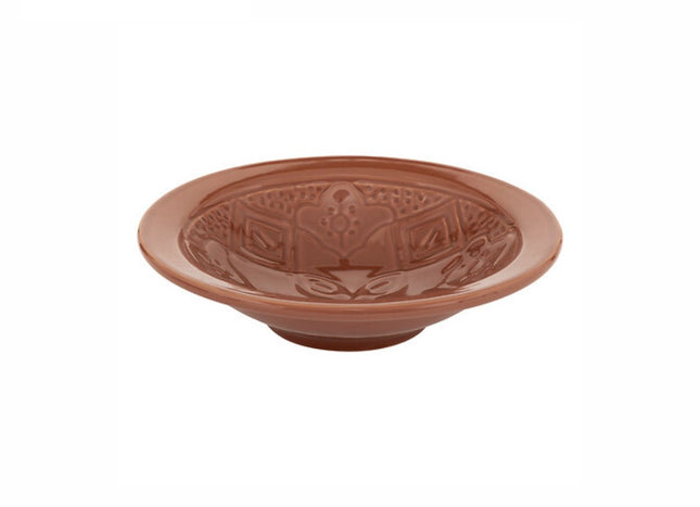 Set van 4 Diepe Borden Terracotta 23 cm - Aardewerk Soepkommen met Bloemopdruk - Soepborden