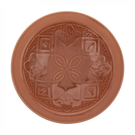 Set van 2 Diepe Borden Terracotta 23 cm - Aardewerk Soepkommen met Bloemopdruk - Soepborden