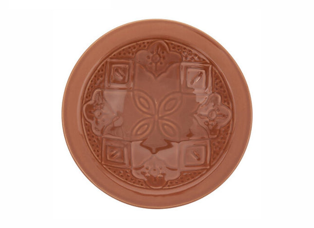 Set van 2 Diepe Borden Terracotta 23 cm - Aardewerk Soepkommen met Bloemopdruk - Soepborden