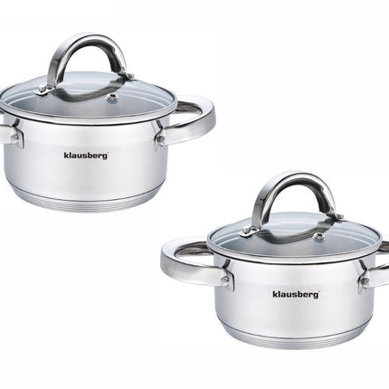 Klausberg Kookpannen set - Set van 2 - Kookpan met Deksel - 0.5 Liter & 1 Liter - 12cm & 14cm -
