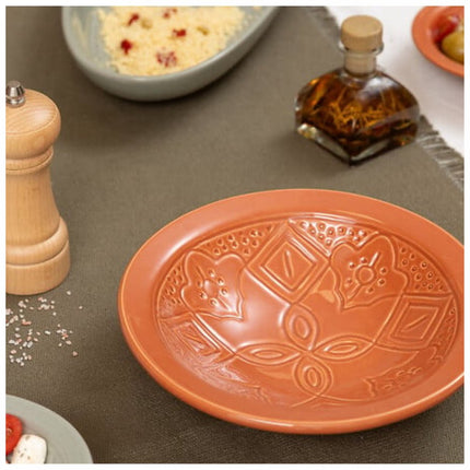Set van 2 Diepe Borden Terracotta 23 cm - Aardewerk Soepkommen met Bloemopdruk - Soepborden
