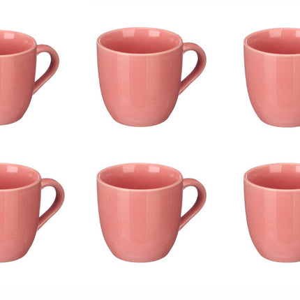 Milk Coffee Cup Pink 210 ml - Set van 6 Roze Koffiekopjes met Oor - Keramiek - Keramische Melkbekers - Mokken - Theemok - Koffiemok - Roze