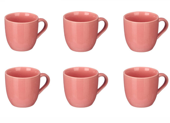 Milk Coffee Cup Pink 210 ml - Set van 6 Roze Koffiekopjes met Oor - Keramiek - Keramische Melkbekers - Mokken - Theemok - Koffiemok - Roze