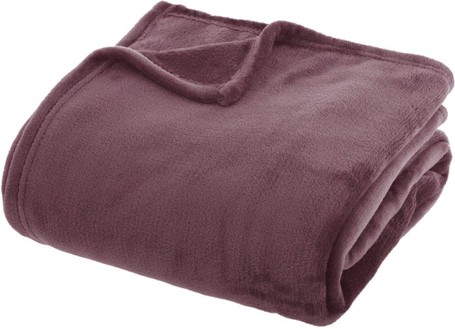Atmosphera Plaid effen flanel fleece deken - 180x230 cm - Paars