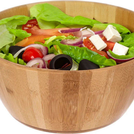 5Five Salade of voedsel serveer schaal - bamboe hout - lichtbruin - D28 x H12 cm - Serveerschalen
