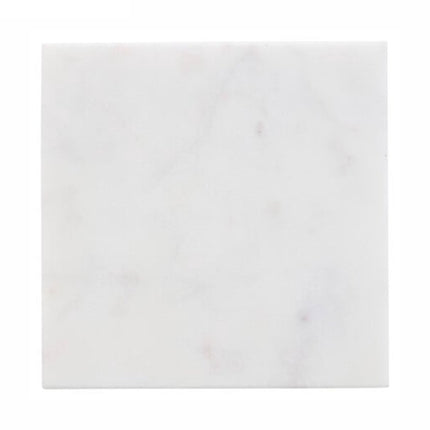 Set van 4 Witte Marmeren Onderzetters met Zwarte Houder - Ø 10 cm - Vierkante Onderzetters - Glasonderzetters