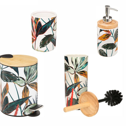 Badkamer-WC Set Palawan Stijl – Inclusief Afvalemmer, WC-Borstel, Zeepdispenser & Tandenborstelhouder – Wit/Zilver – Modern & Stijlvol - 4-Delig