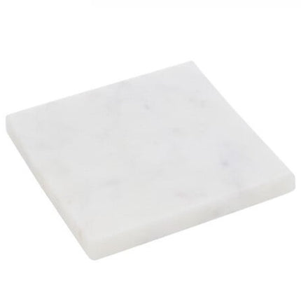Set van 4 Witte Marmeren Onderzetters met Zwarte Houder - Ø 10 cm - Vierkante Onderzetters - Glasonderzetters