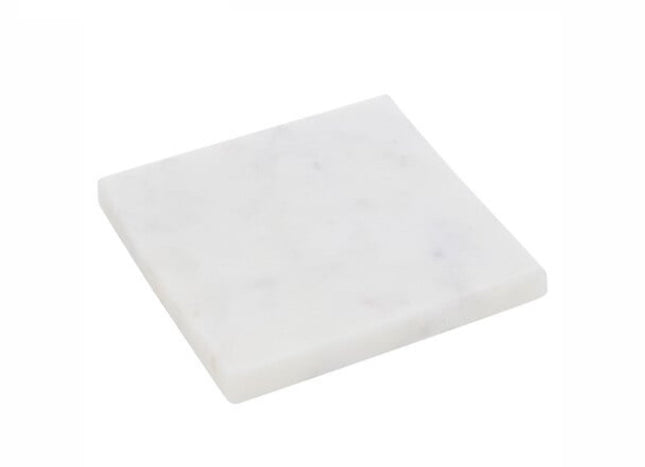 Set van 4 Witte Marmeren Onderzetters met Zwarte Houder - Ø 10 cm - Vierkante Onderzetters - Glasonderzetters