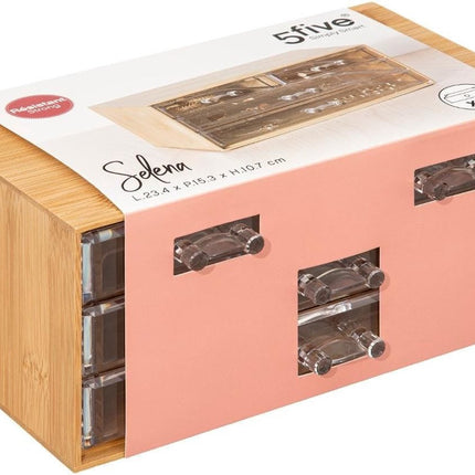 5Five sieraden/make-up organizer - 4 lades - 24 x 11 cm - rechthoek - bamboe/kunststof - opbergen