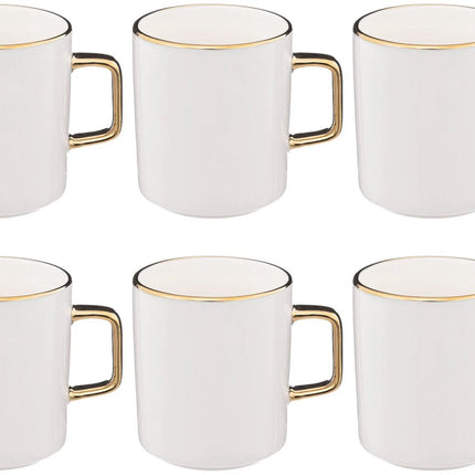Witte Mokken met Goudkleurig Randje - Set van 6 - 35 cl - Magnetronbestendig - Blanc - Porselein