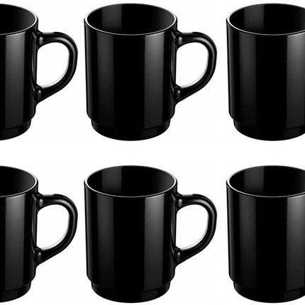 Set van 6 Zwarte Koffiemokken – 25cl – Moderne Stevige Mokken voor Koffie of Thee – Geschikt voor Dagelijks Gebruik