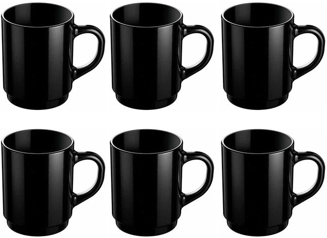 Set van 6 Zwarte Koffiemokken – 25cl – Moderne Stevige Mokken voor Koffie of Thee – Geschikt voor Dagelijks Gebruik