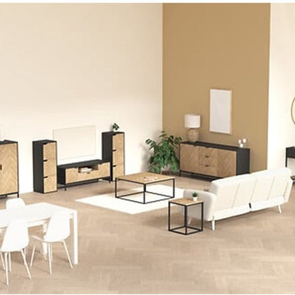 5Five Bijzettafeltje Chevron - hout/metaal - lichtbruin/zwart - D40 x H50 cm - koffie tafel