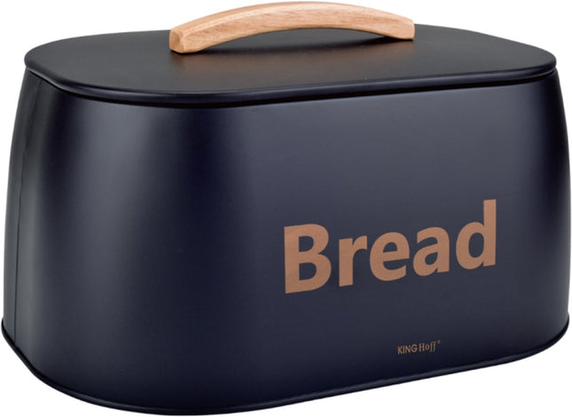 Kinghoff 1946 - Broodtrommel - houten handvat - metaal - zwart