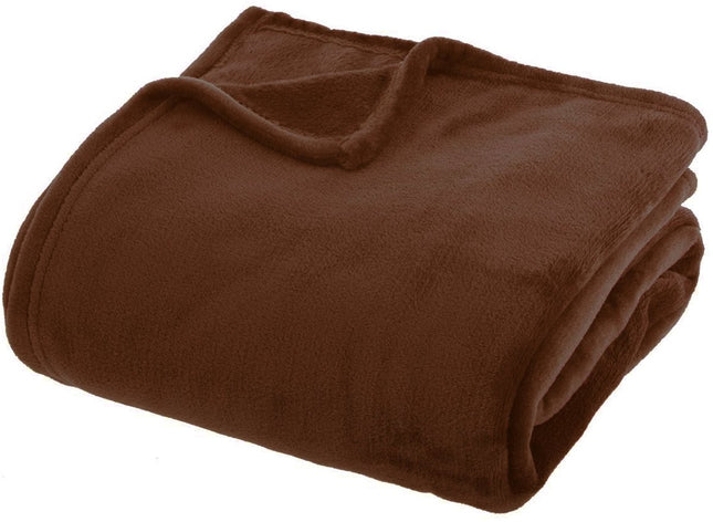 Atmosphera Plaid effen flanel fleece deken - 180x230 cm - Bruin