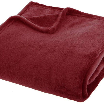 Atmosphera Plaid effen flanel fleece deken - 180x230 cm - Bordeaux