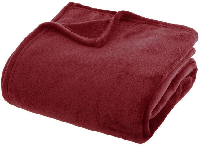 Atmosphera Plaid effen flanel fleece deken - 180x230 cm - Bordeaux