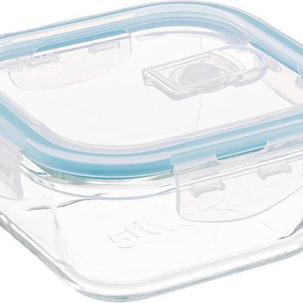 Set van 2 Kristalglas Lunchboxen – 330 ml Vershoudbakjes met Lichtblauw Randje – Glazen Lunchbox voor Salade, Snacks of Meal Prep – 12 x 12 x 6,5 cm